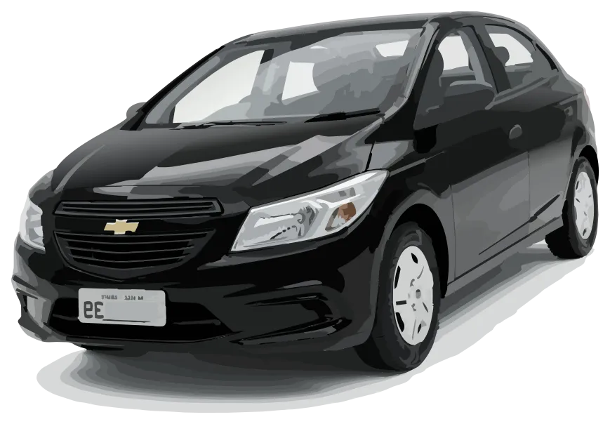 Ilustração do Chevrolet Onix Joy 2018 preto, vista dianteira em três quartos
